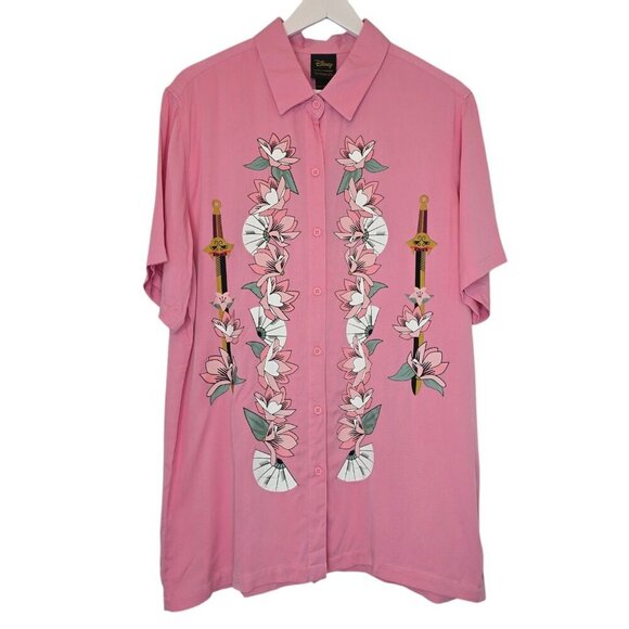 DISNEY X HER UNIVERSE Mulan Traditional Portrait Woven Button Up Shirt Pink Sz M - Picture 5 of 13